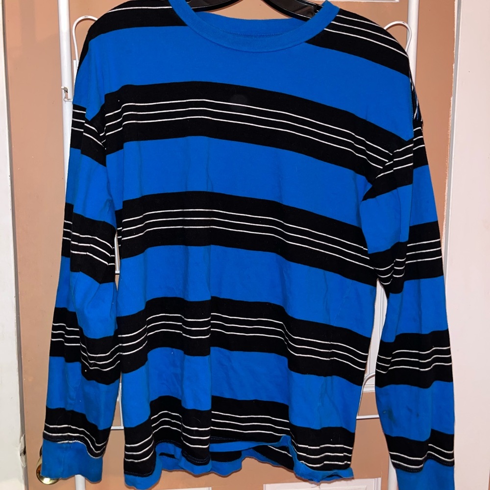 Oversized “Arizona” Striped long sleeve tee Blue Black and White